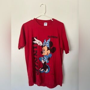 Vintage Minnie Mouse Bkue Polka Dot Velva Sheen T-Shirt Red Size Large